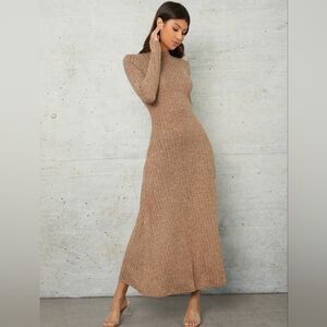 SHEIN Tan Long Sleeve Knit Dress